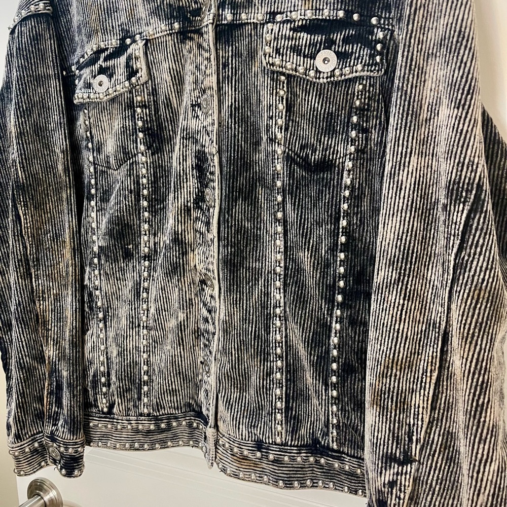 Stella Dallas Oversized Black Corduroy Western Jacket w/ Silver Studs Size L - Picture 2 of 7